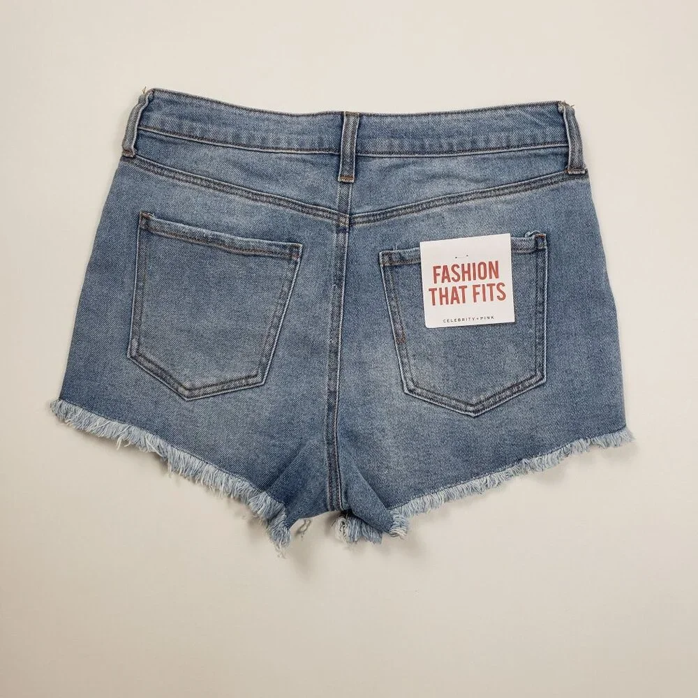 Celebrity Pink Raw Edge Cutoff Denim Shorts Womens 9/29 Blue Motivational Wash - Picture 6 of 16
